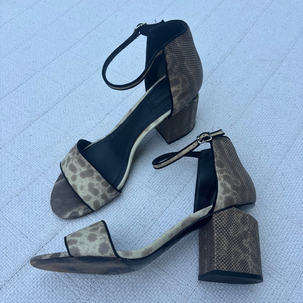 Women's 41 ALEXANDER WANG Abby Beige Snake Animal Print Cutout Block Heel Sandal